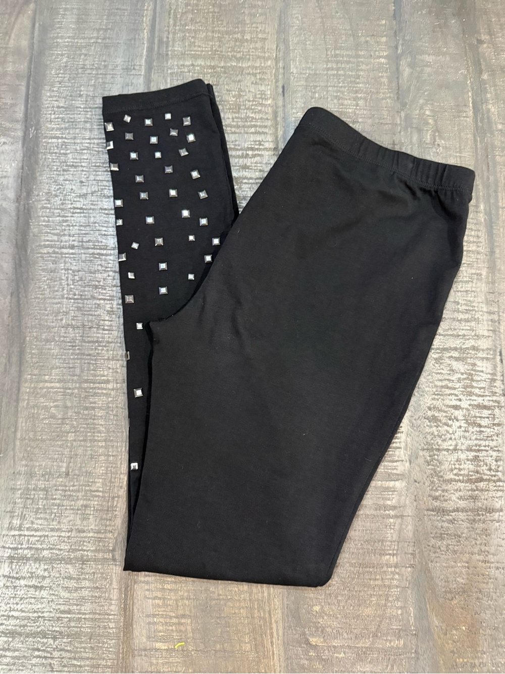 WD.NY Black Leggings with Metal Beads Silver Logo Tag